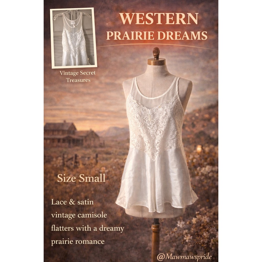 Vintage Secret Treasures Ivory Lace Satin Camisole Top‎ Small Prairie Western